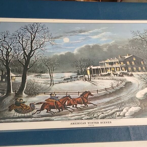 Currier and Ives Placemats Set (7) Mats Cottagecore Winter Farmhouse - Picture 4 of 11